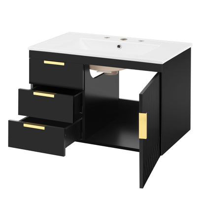 Wall Mounted Bathroom Cabinet With Side Cabinet Combo With Soft-Closing Doors And Drawers, Ceramic Sink