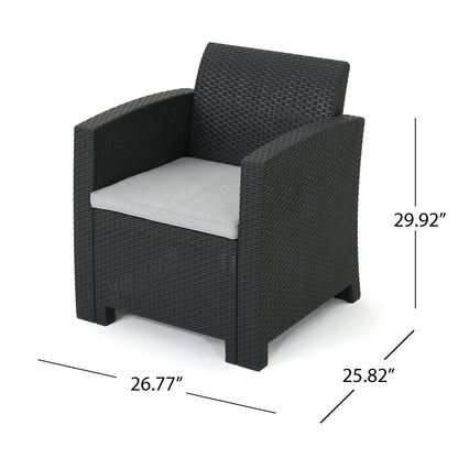 Outdoor Faux Wicker Rattan Style Chat Set With Water Resistant Cushions, 5 Pieces Set - Charcoal / Light Gray