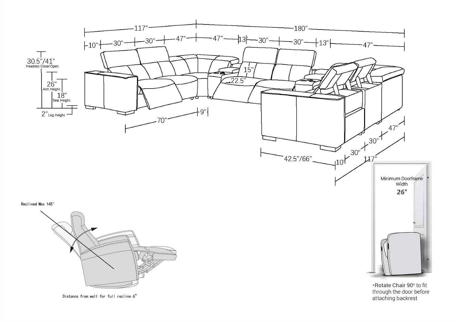 1208 - 10 Piece U Shaped Leather Sectional With 4 Power Recliners & Power Headrest