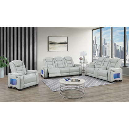 Power Recliner With Power Headrest And LED Bookshelf Arms, USB Charging - Grey