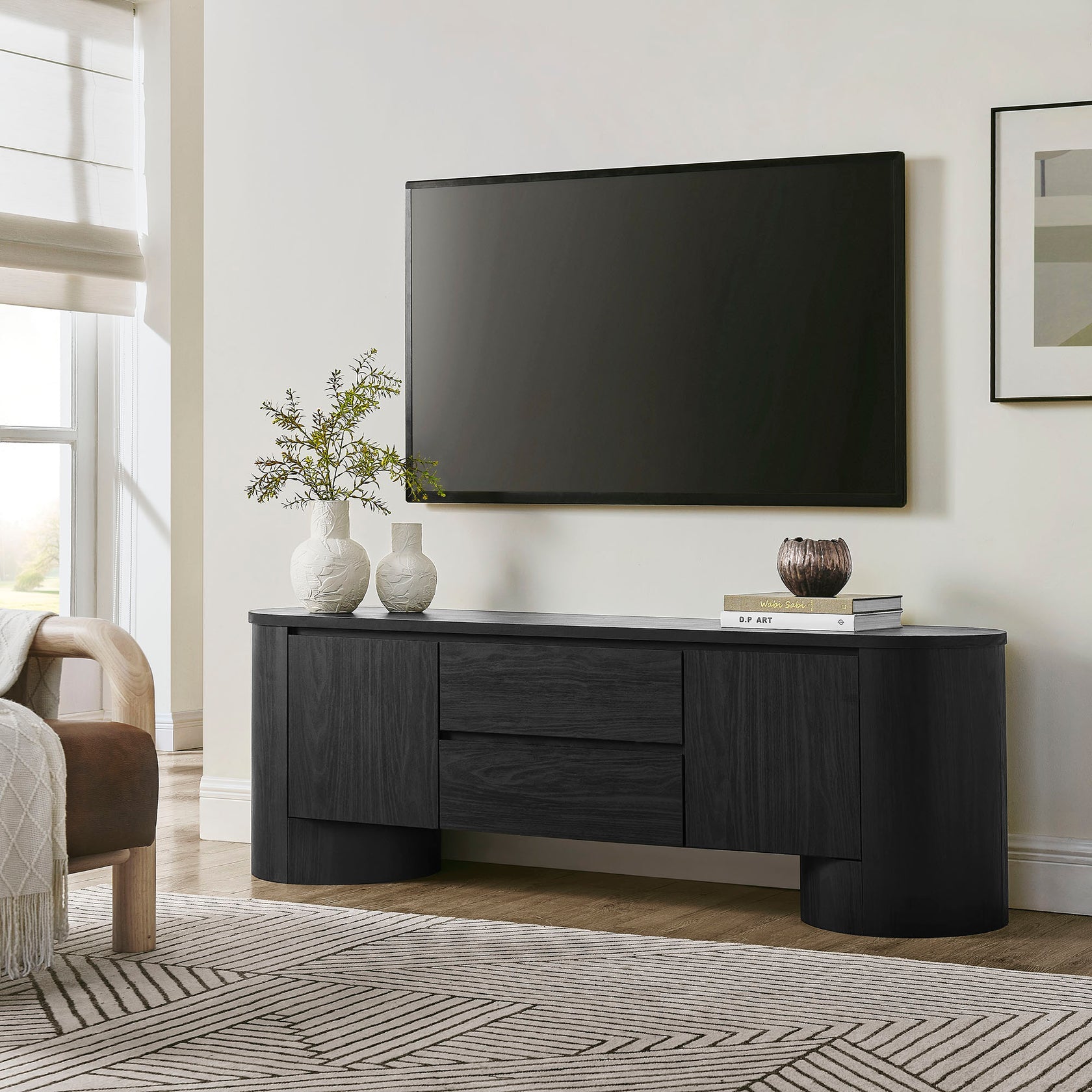 71 Inch Oval TV Cabinet in Light Oak