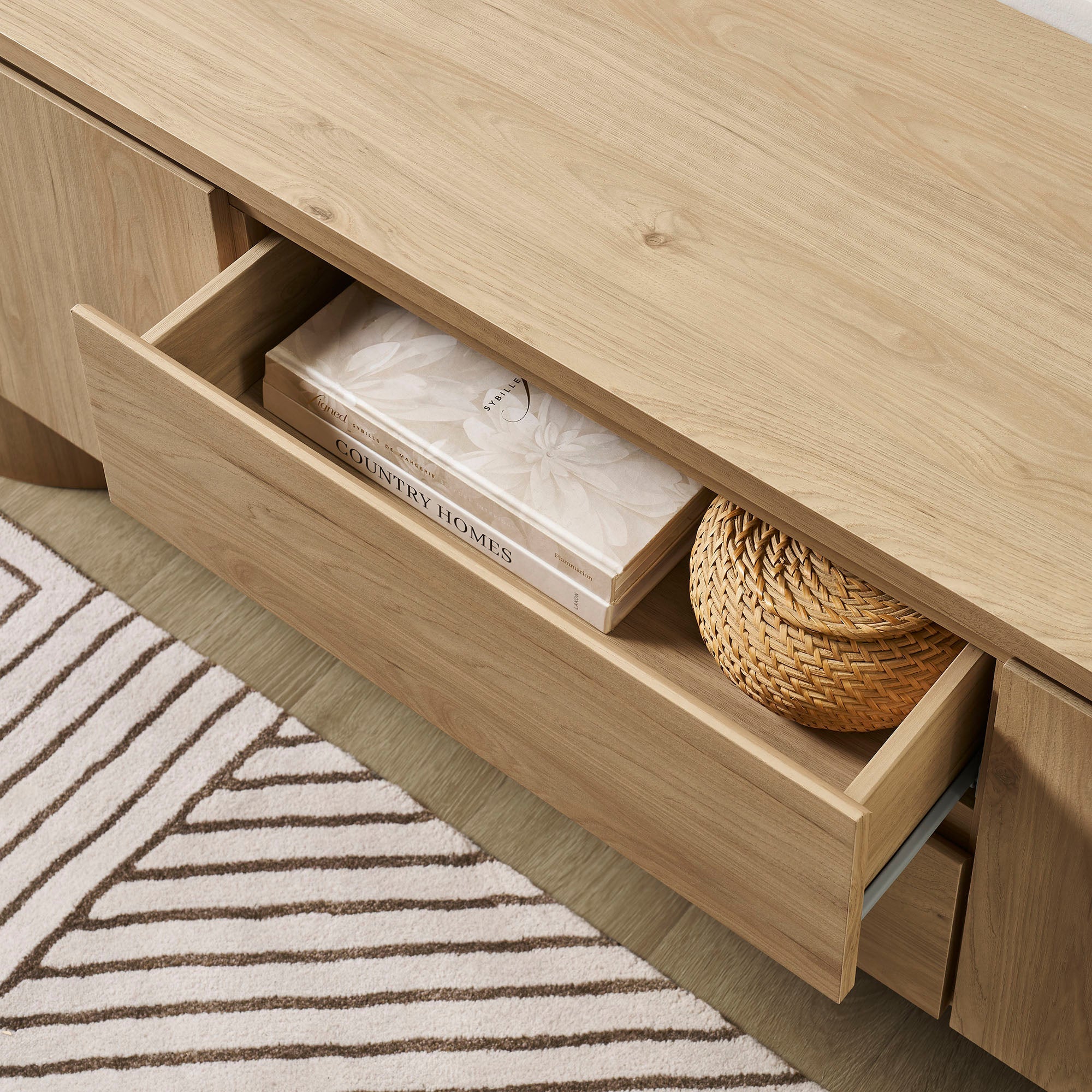 71 Inch Oval TV Cabinet in Light Oak