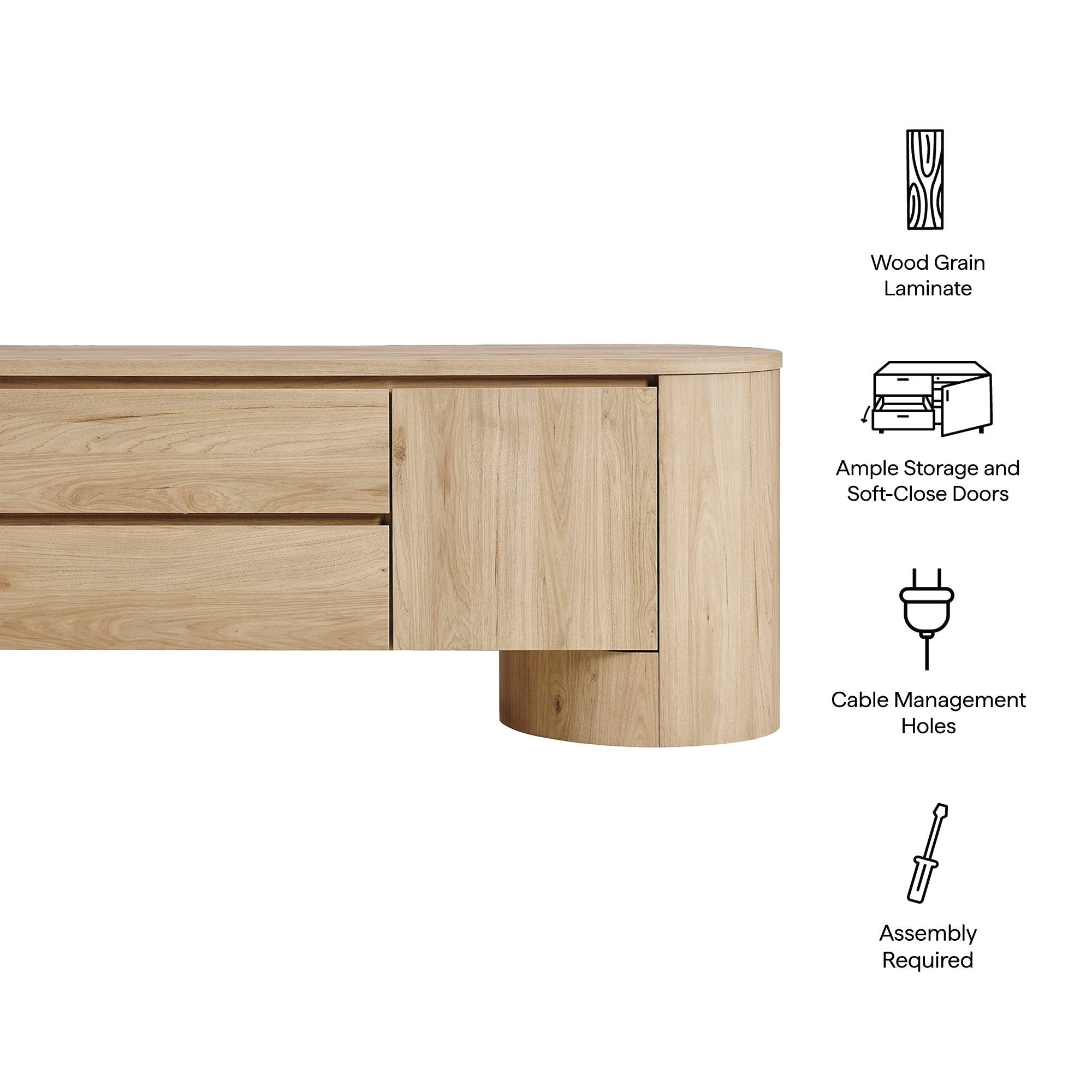 71 Inch Oval TV Cabinet in Light Oak