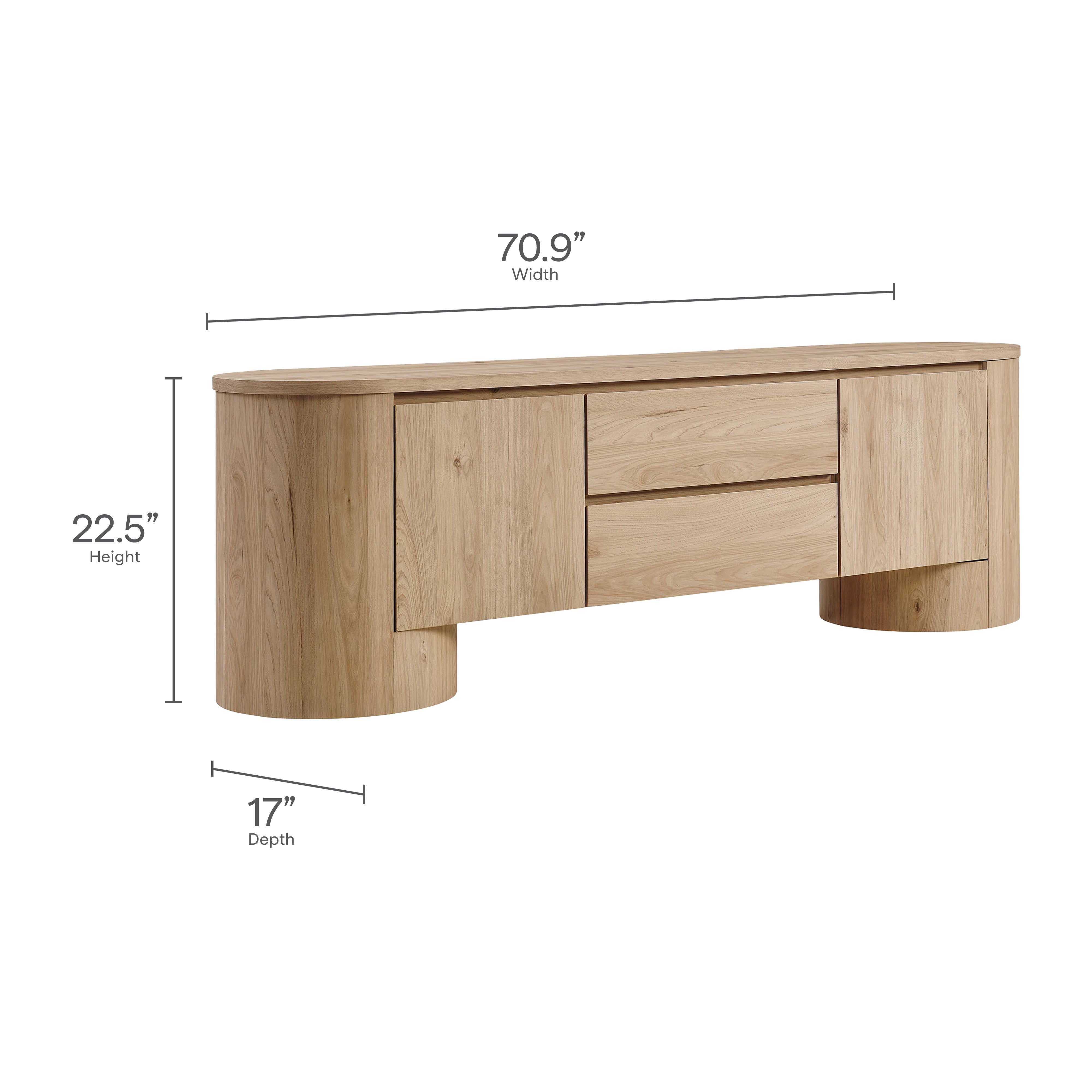 71 Inch Oval TV Cabinet in Light Oak
