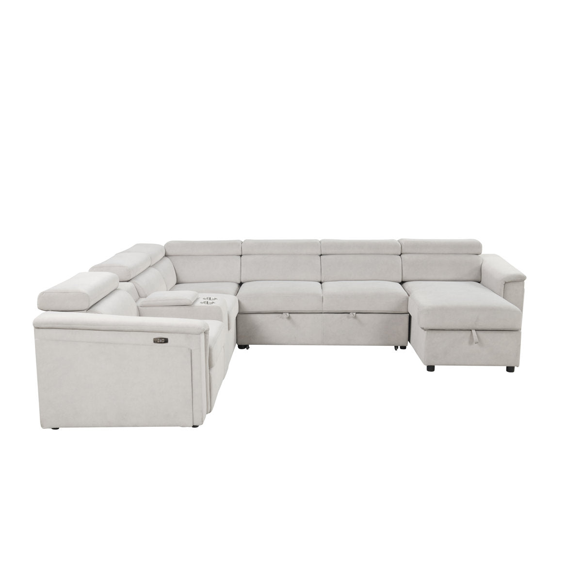 Harvey Sectional Sofa Beige with Power Recliner and Storage Chaise