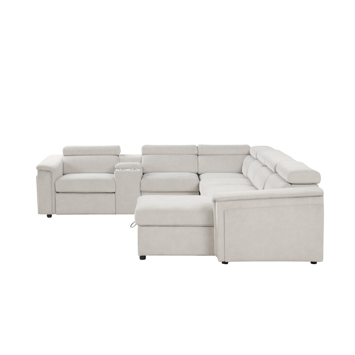 Harvey Sectional Sofa Beige with Power Recliner and Storage Chaise