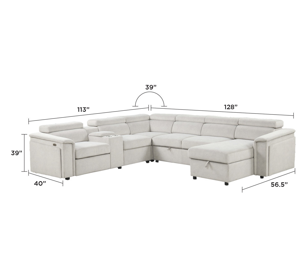 Harvey Sectional Sofa Beige with Power Recliner and Storage Chaise