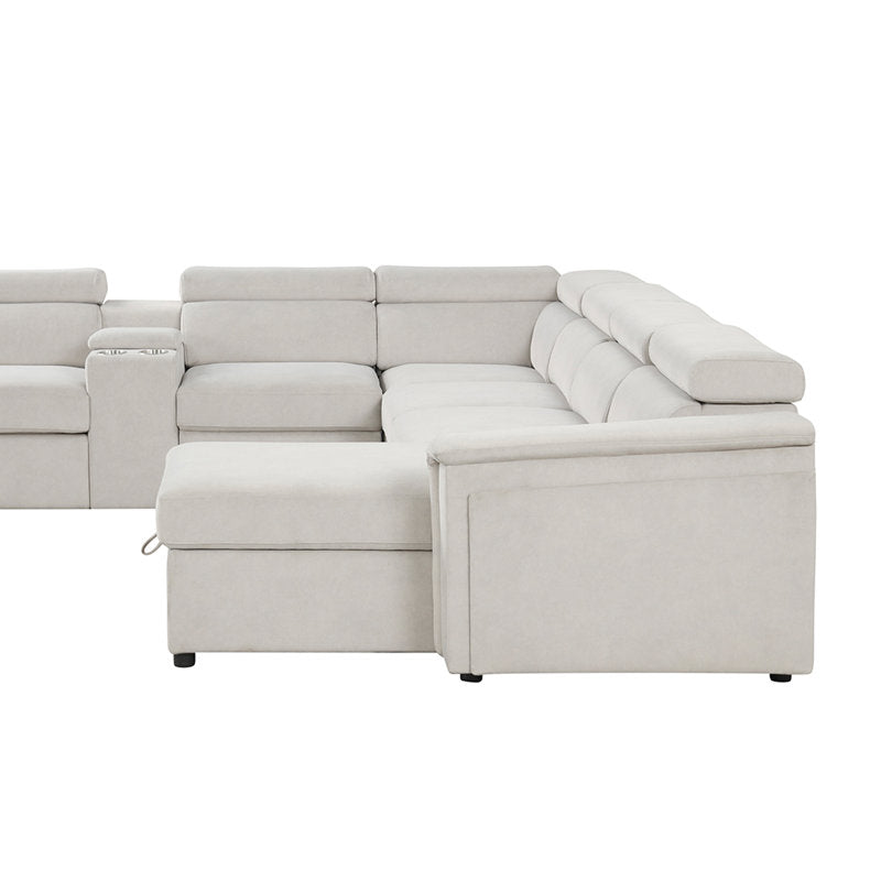 Harvey Sectional Sofa Beige with Power Recliner and Storage Chaise