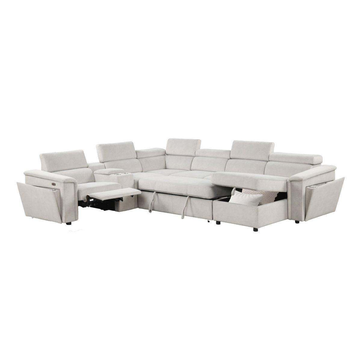 Harvey Sectional Sofa Beige with Power Recliner and Storage Chaise