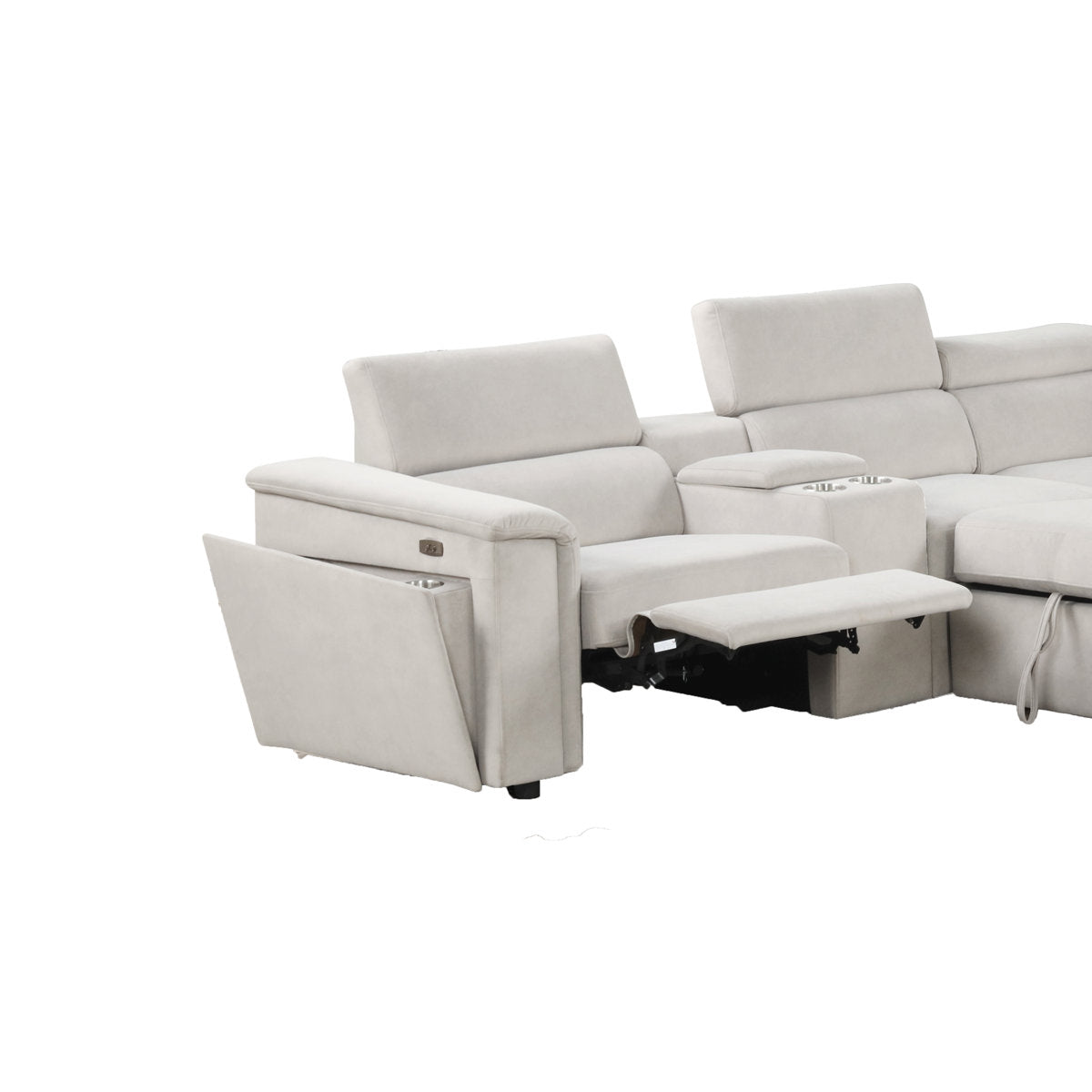 Harvey Sectional Sofa Beige with Power Recliner and Storage Chaise