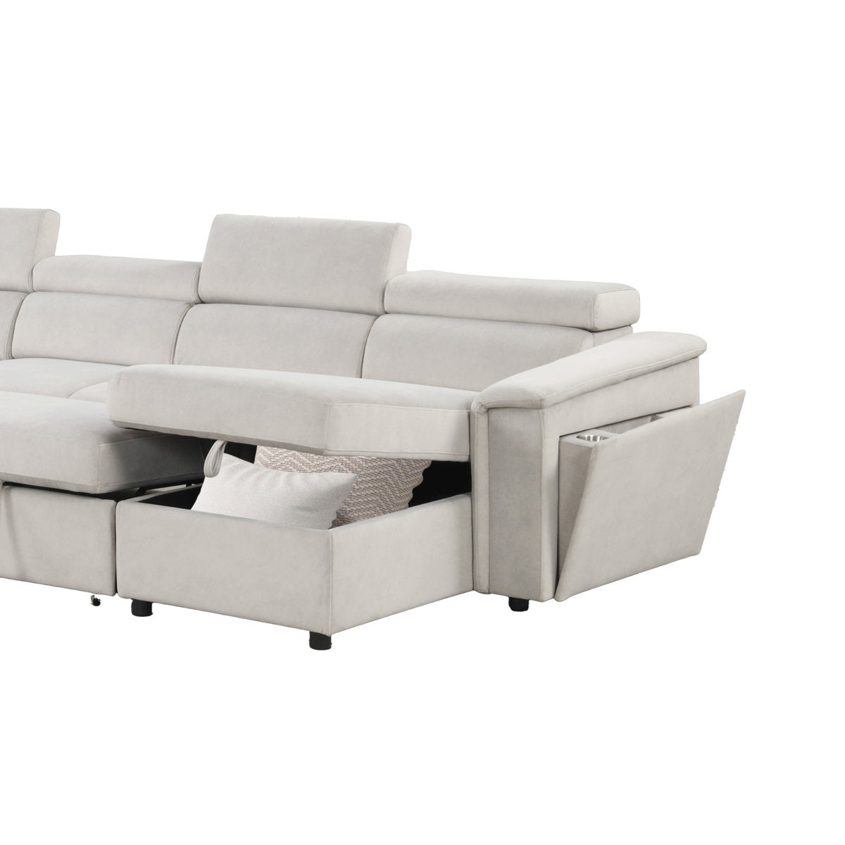 Harvey Sectional Sofa Beige with Power Recliner and Storage Chaise