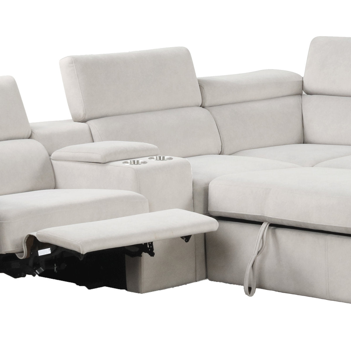 Harvey Sectional Sofa Beige with Power Recliner and Storage Chaise