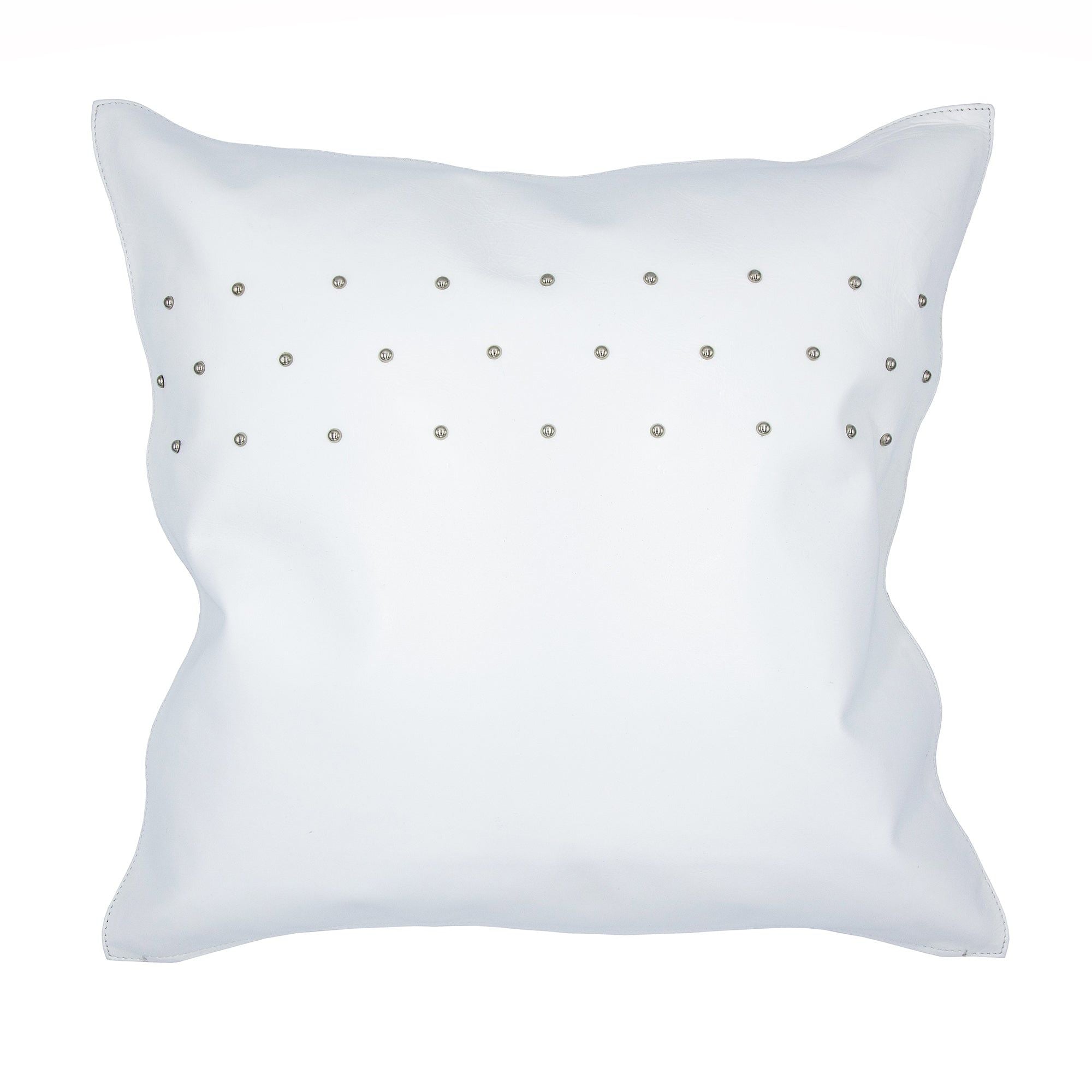Genuine Leather - Studded Throw Pillow - White