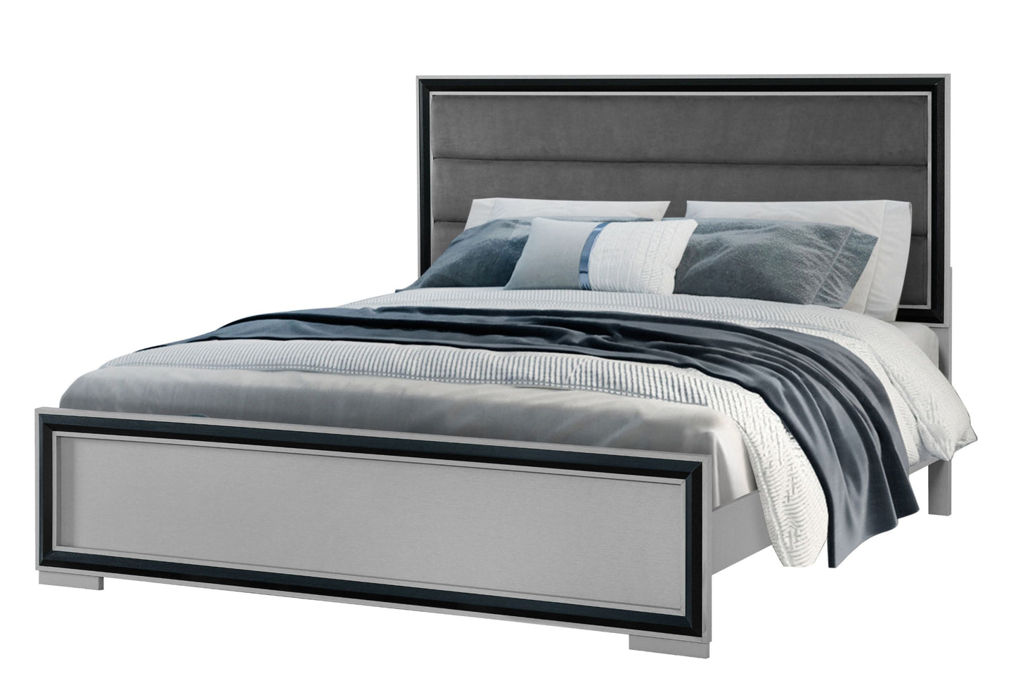 Amelia - 5 Piece King Bedroom Set With LED - Gray Black