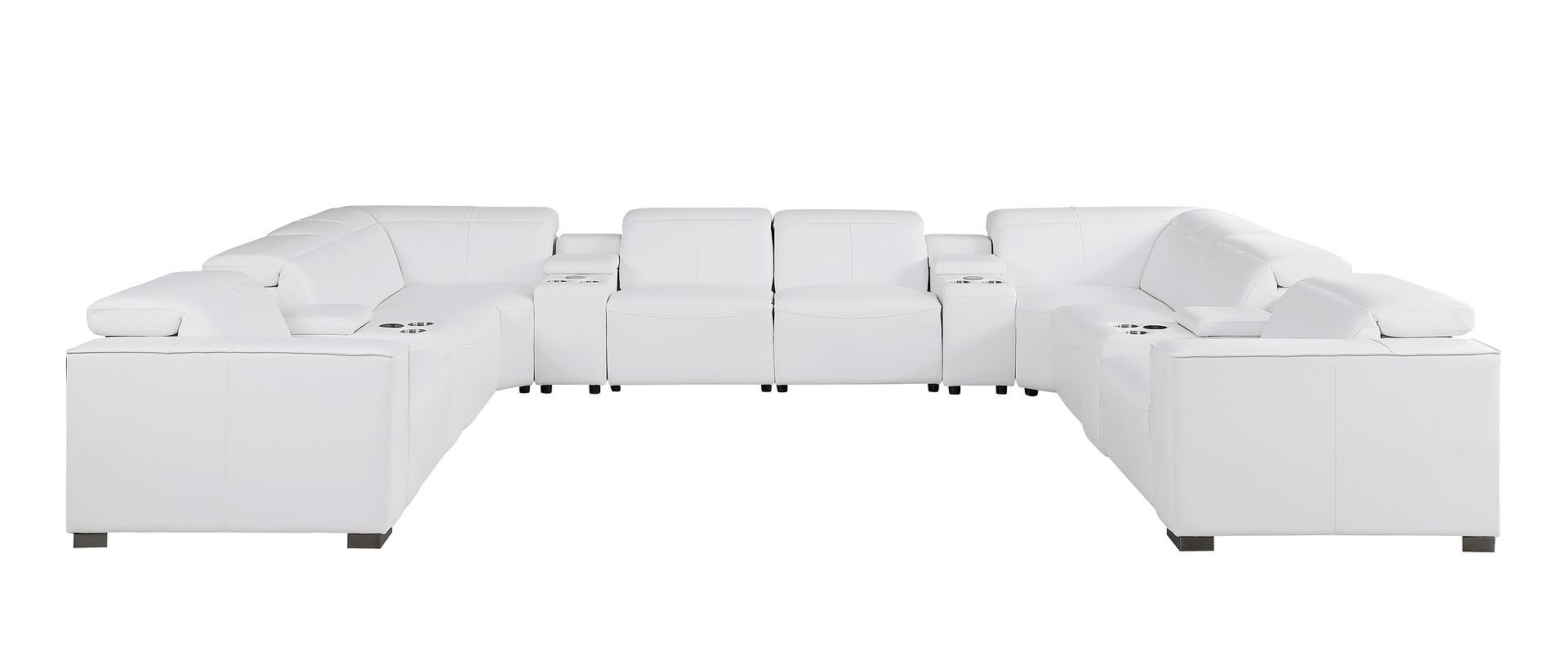 1208 - 12 Piece U Shaped Leather Sectional With 4 Power Recliners & Power Headrest