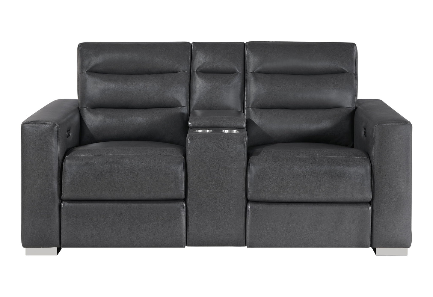 Ylime - Power Console Reclining Loveseat With Bookcase LED - Charcoal