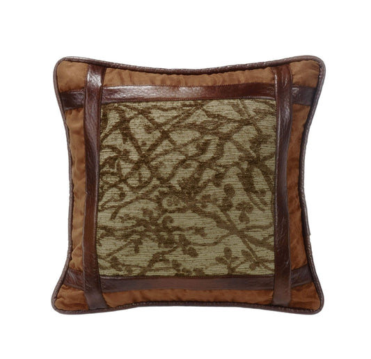 Highland Lodge - Framed Tree Faux Leather Pillow - Brown