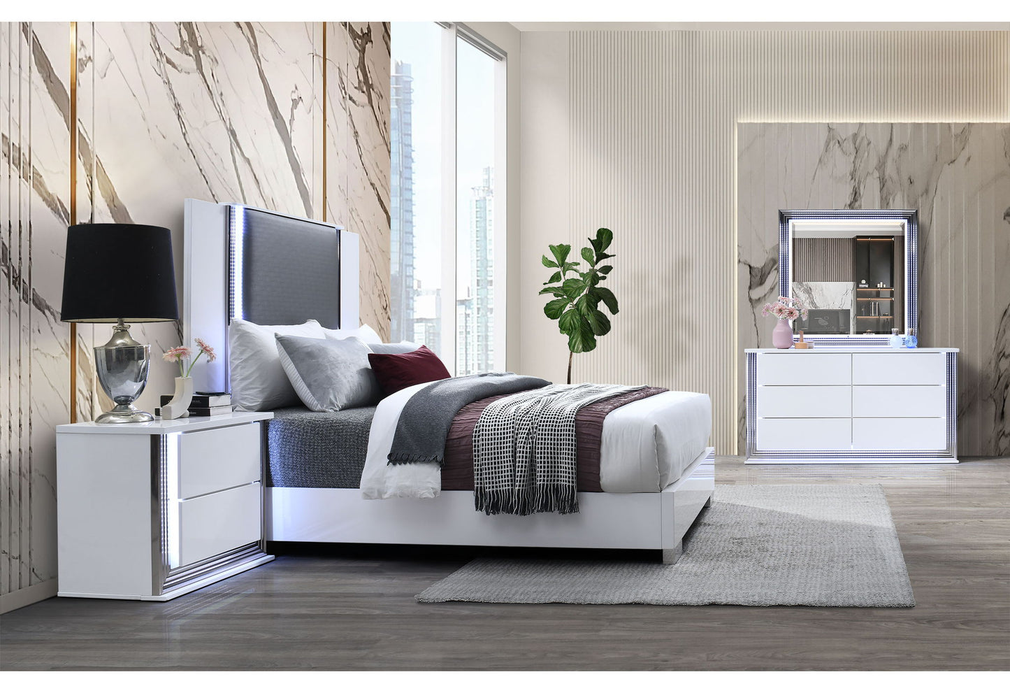 Ylime - 3 Piece Bedroom Set (Dresser, Mirror, Nightstand) - Smooth White