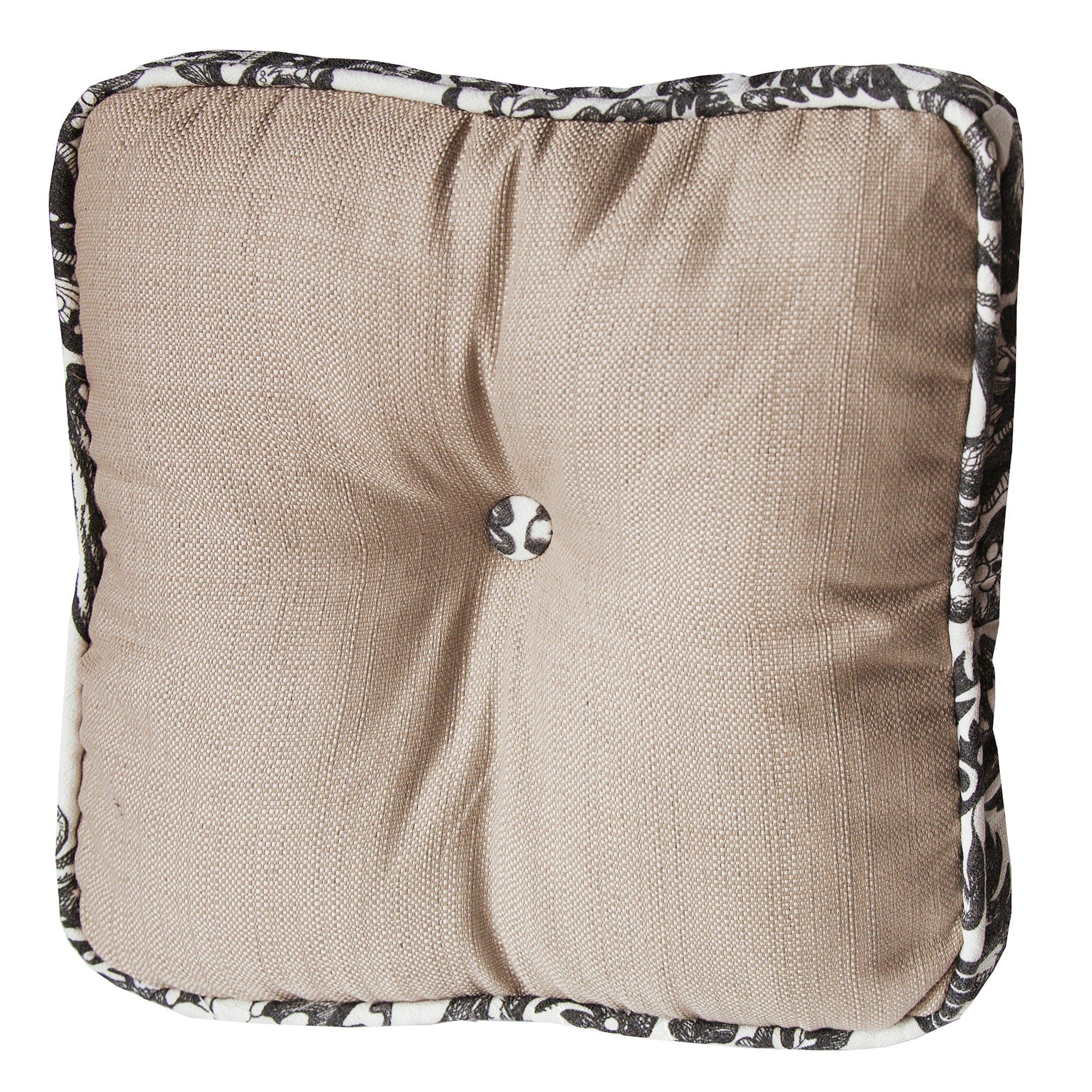 Augusta Toile - Buttoned Toile Box Pillow - Tan