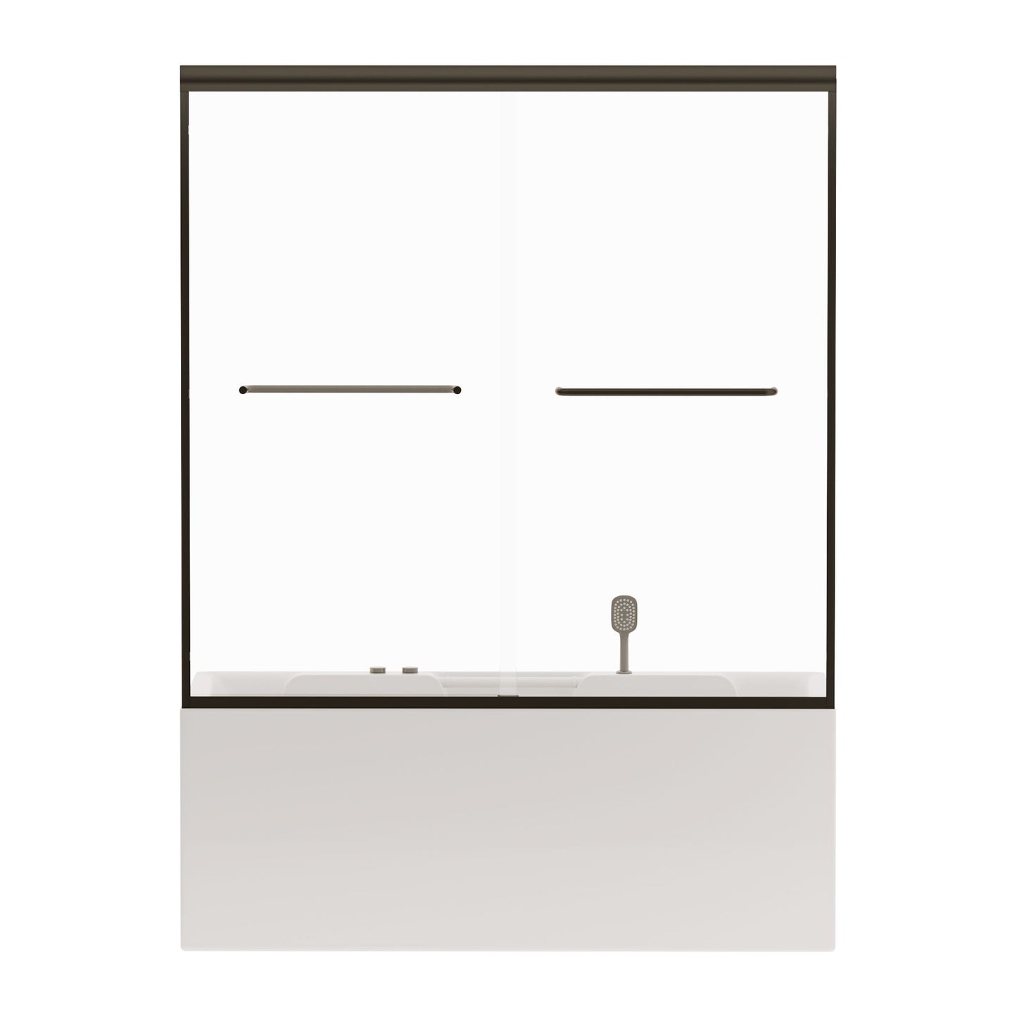 Double Sliding Bathtub Shower Door, Semi Frameless Bypass, 1 / 4" (6Mm) With Explosion - Proof Film, Adjustable Aluminum Alloy Frame