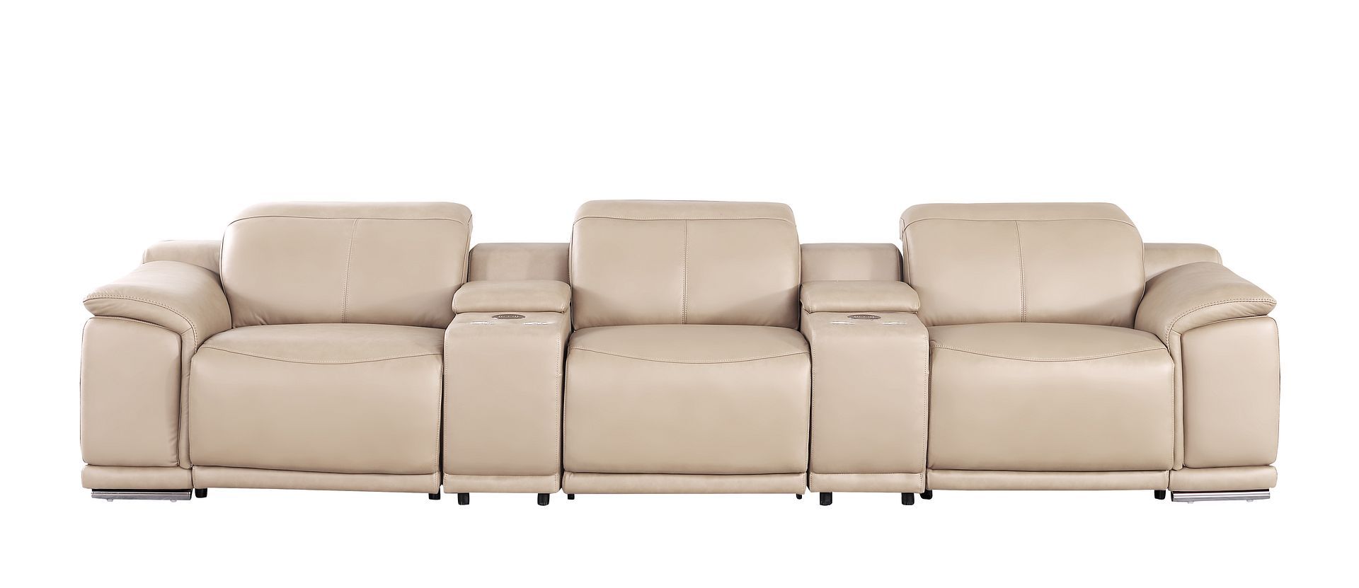 2679 - Genuine Leather Sofa With 3 Power Recliners & Dual Storage Consoles