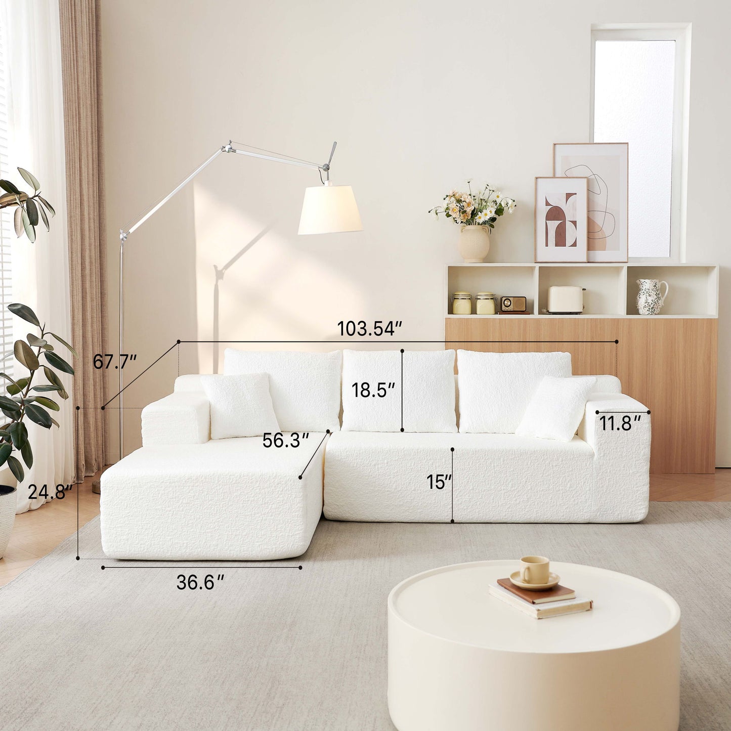 Modular Cloud Sectional Couch With L Shape Chaise, Deep Seat