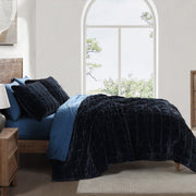 Stella - King Faux Silk Velvet Double Box Stitch Quilt Set (Set of 3) - Midnight Blue