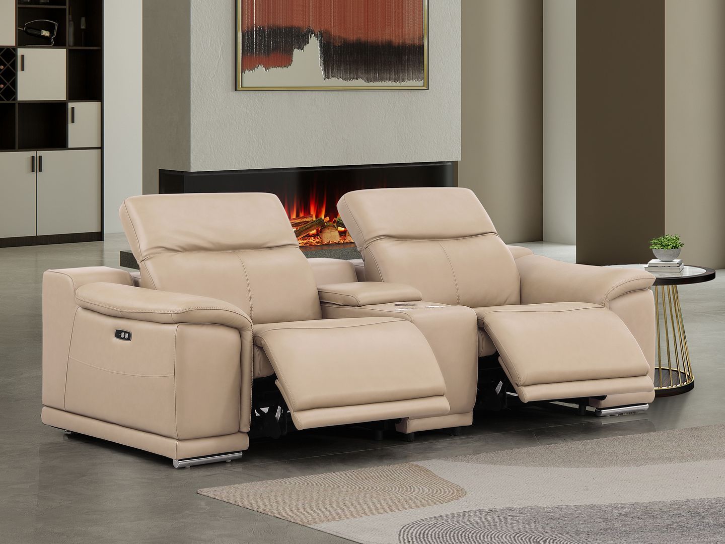2679 - Genuine Leather Console Loveseat With Dual Power Recliners