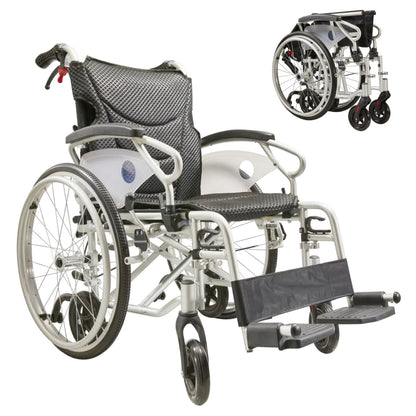 Innovative 6 Wheel Transport Wheelchair Lightweight Foldable Design With Dual Brakes Breathable Seat Anti Backflip Safety Perfect - Black / Silver