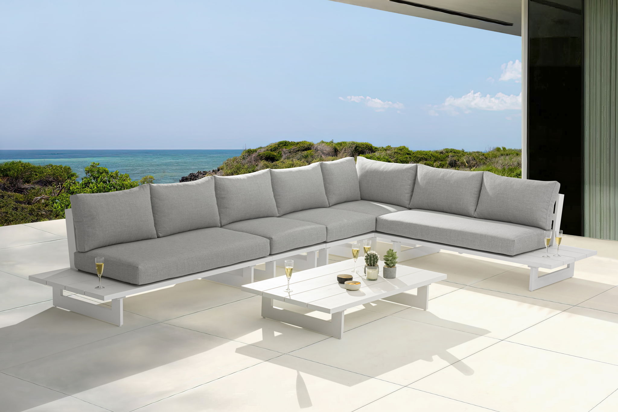 Maldives - 5 Piece Water Resistant Outdoor Patio Modular Sectional With White Base