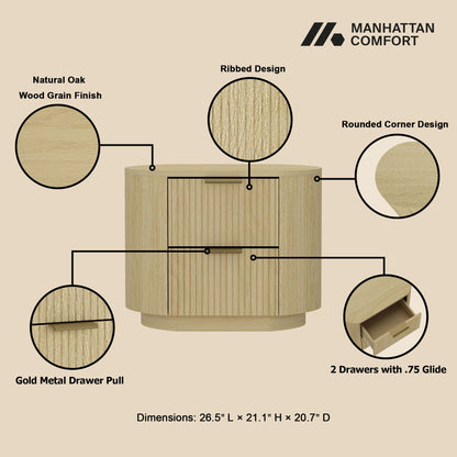 Olivia - Nightstand & 2 Drawers - Oak