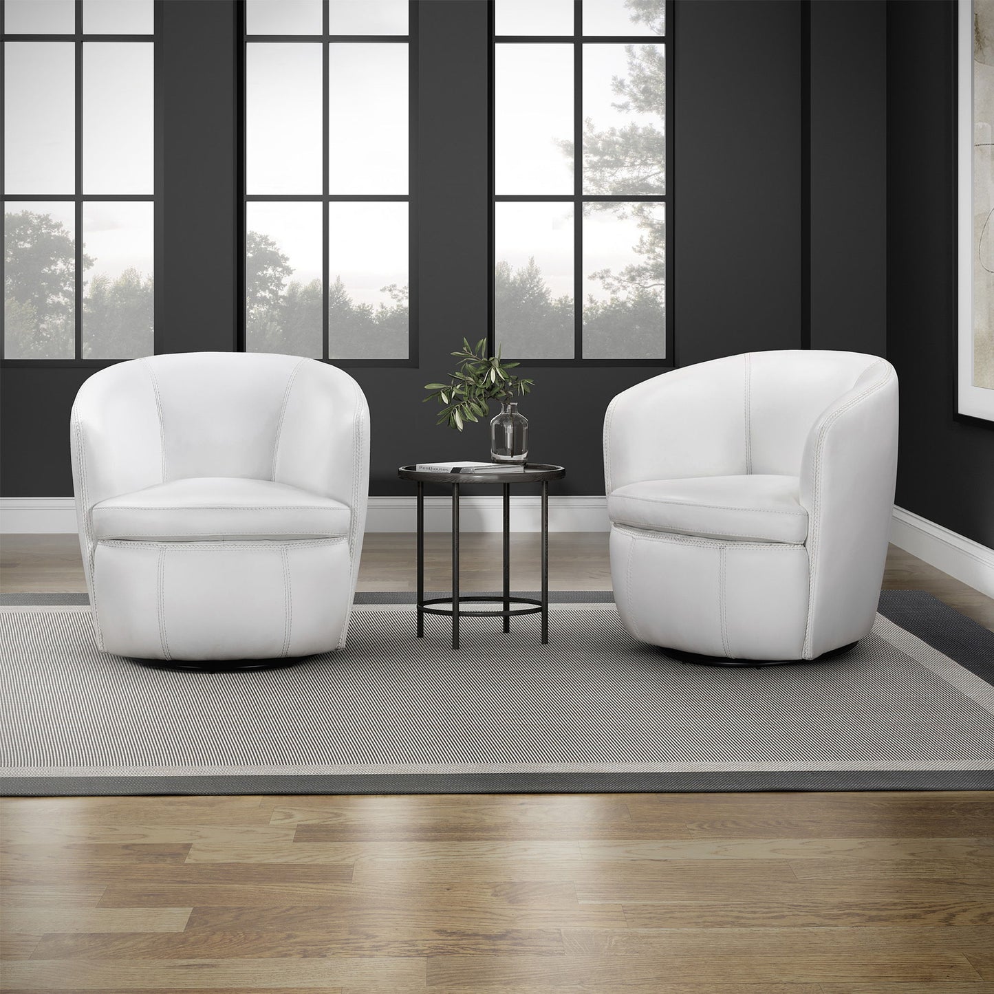 Barolo - 100% Italian Leather Swivel Club Chair (Set of 2)