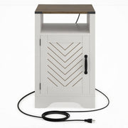 Farmhouse Nightstand With Charging Station & Storage