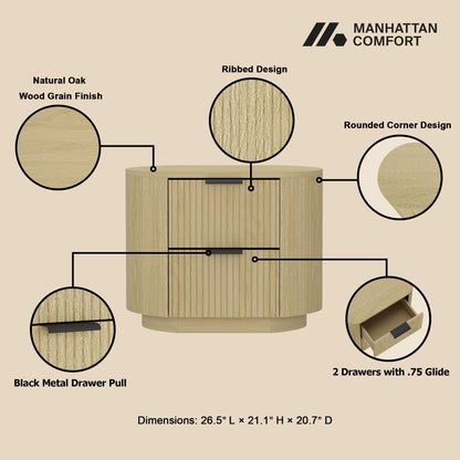 Olivia - Nightstand With 2 Drawers - Oak