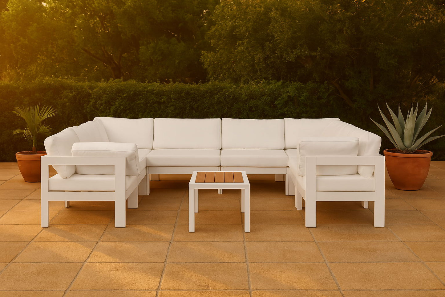 Nizuc - Outdoor Patio 8 Piece Modular Sectional With White Frame