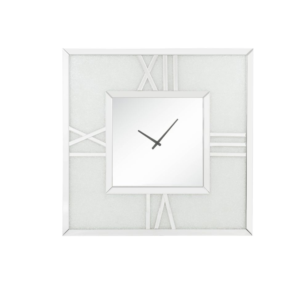 Noralie - Wall Clock With LED - Mirrored & Faux Diamonds