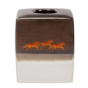 Running Remuda - Ceramic Tissue Box Cover - White / Brown / Gold