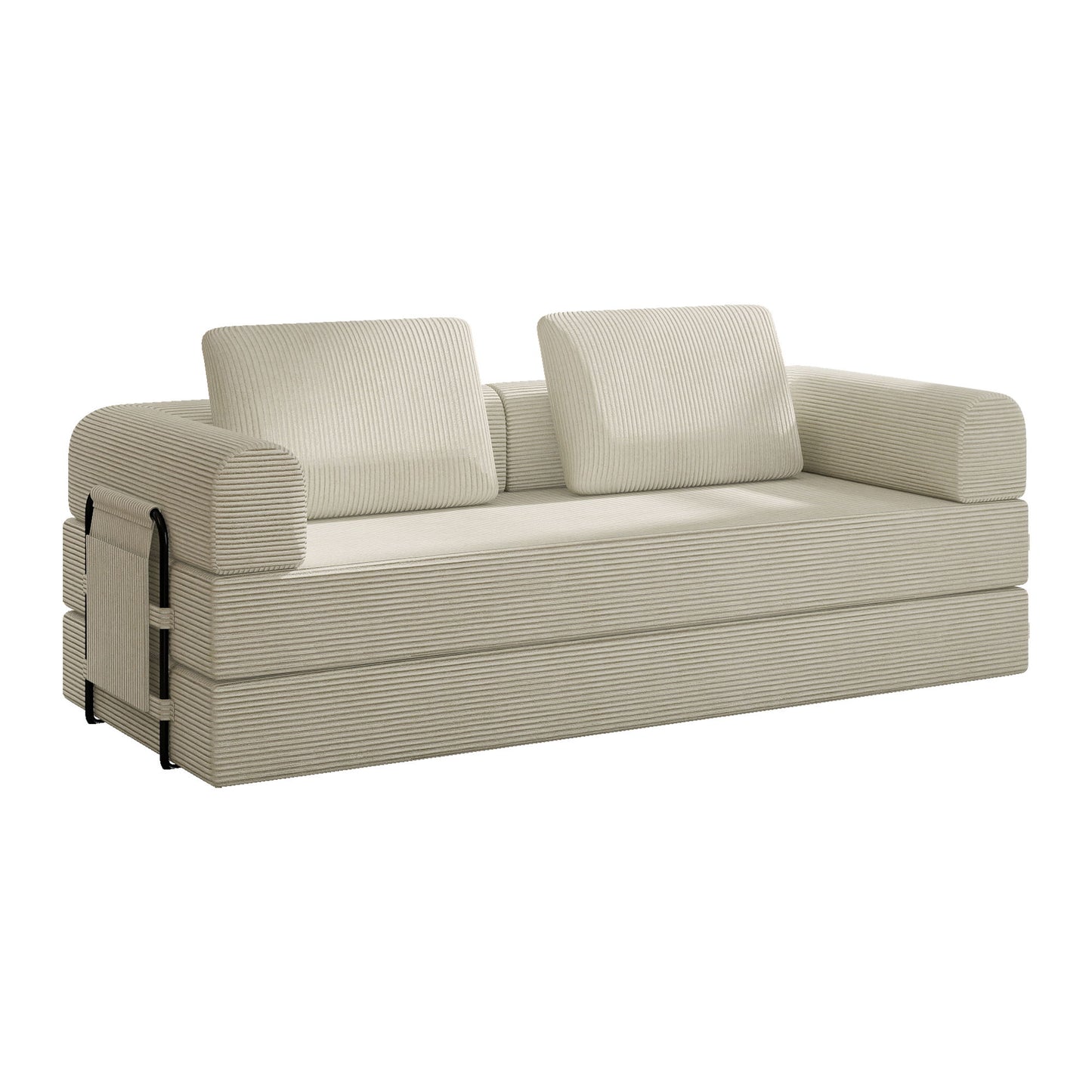 Convertible Sleeper Sofa Bed With Cylindrical Pillow, Fixed Shape Frame