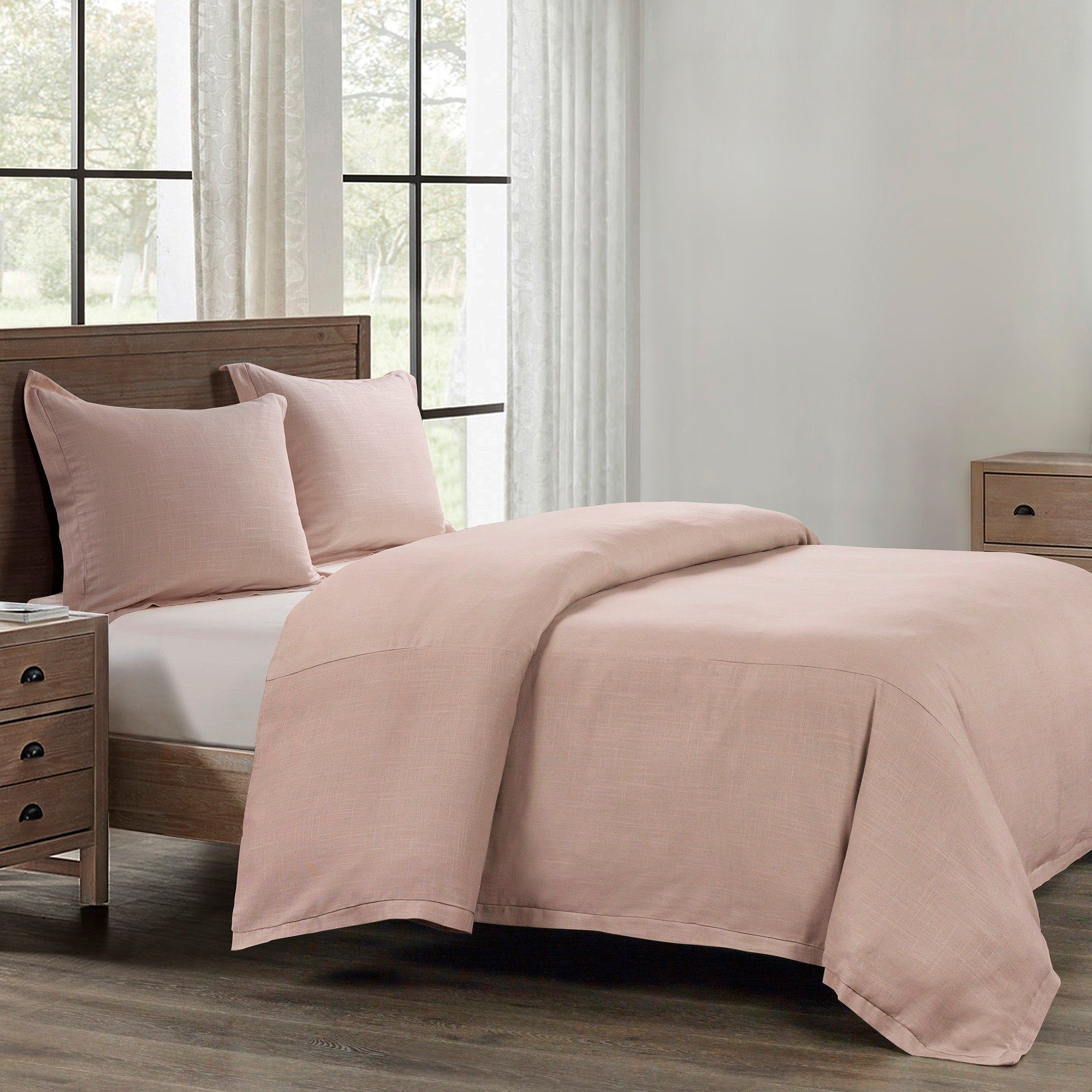 Hera - Twin Washed Linen Flange Duvet Cover Set (Set of 2) - Blush
