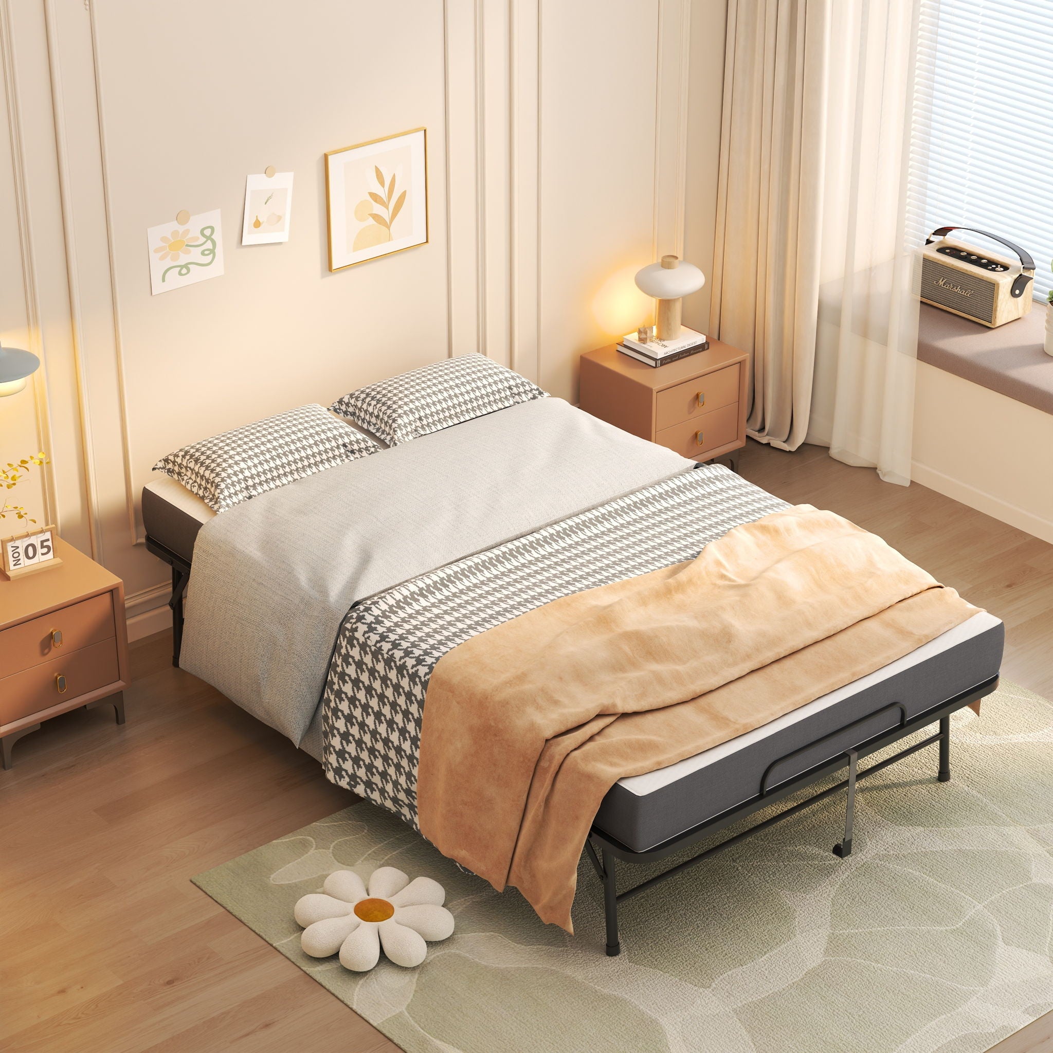 Twin Wide Folding Bed For Tall People, Extra Long & Wide Rollaway With Memory Foam, Heavy-Duty Capacity Guest, Spacious Portable Cot - Black