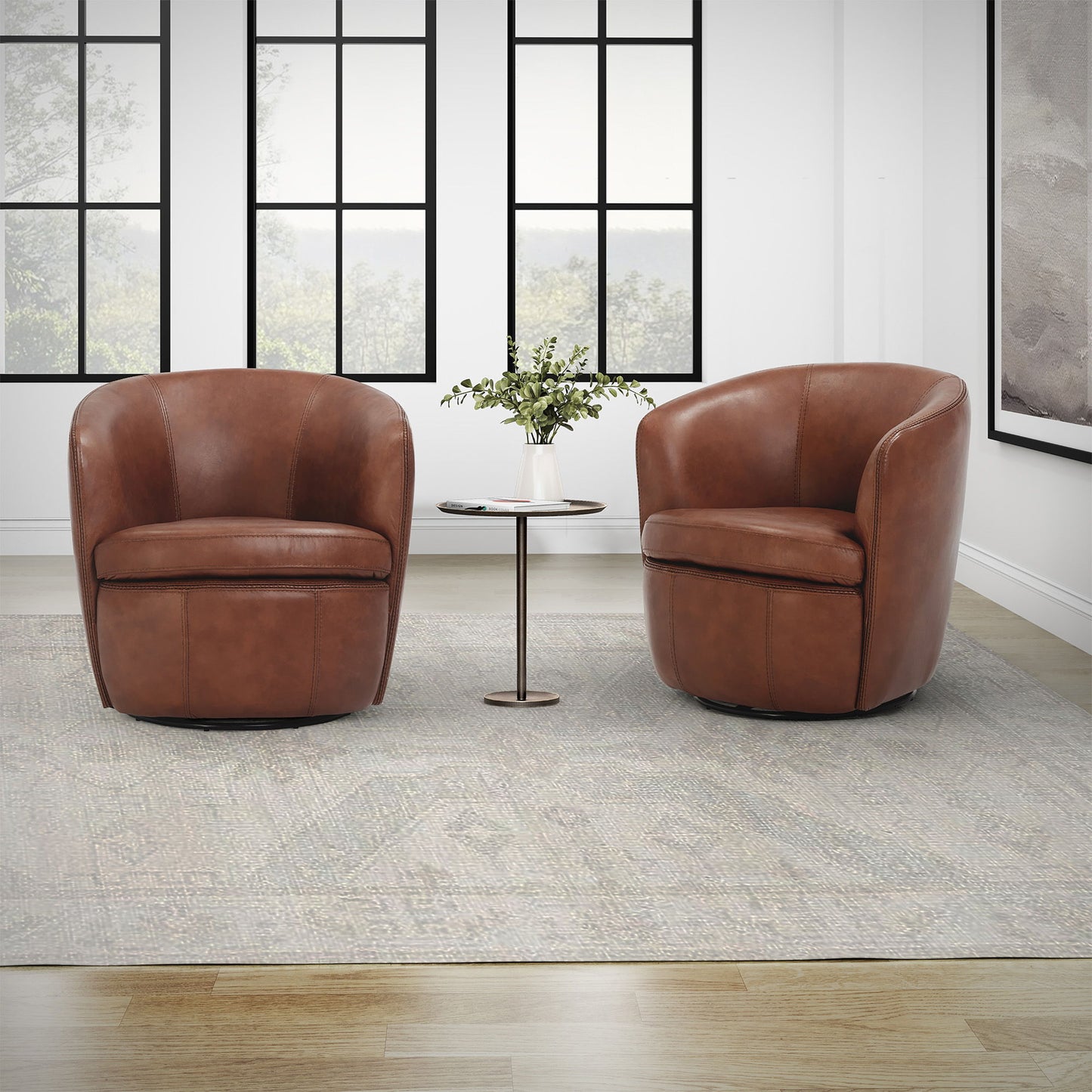 Barolo - 100% Italian Leather Swivel Club Chair (Set of 2)