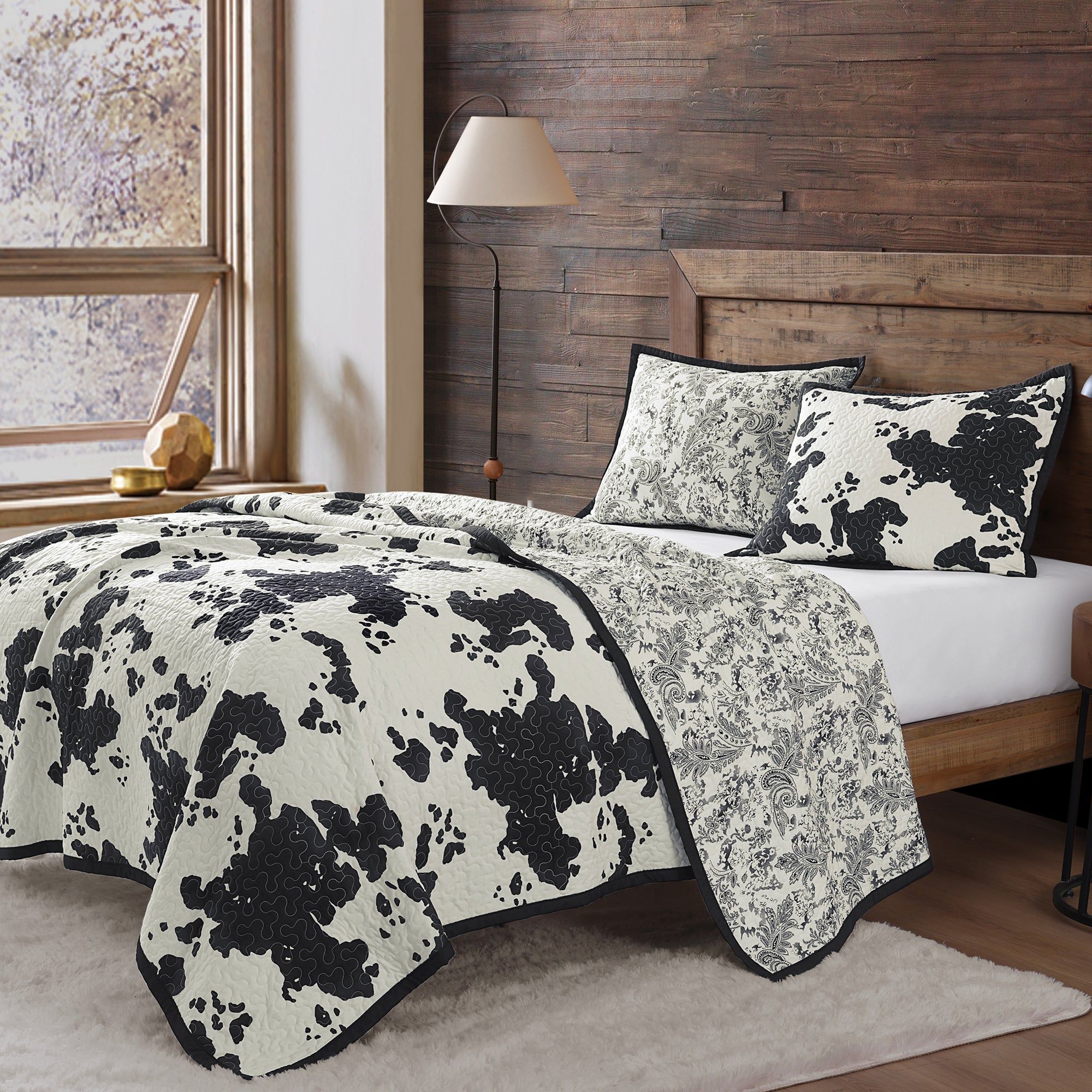 Clara - Twin Cowhide Reversible Quilt Set (Set of 2) - Black