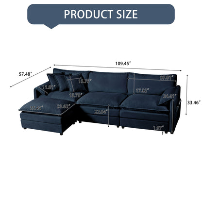 Modern Comfy Deep Seat Modular Sectional Sofa Cloud Couch With Ottoman
