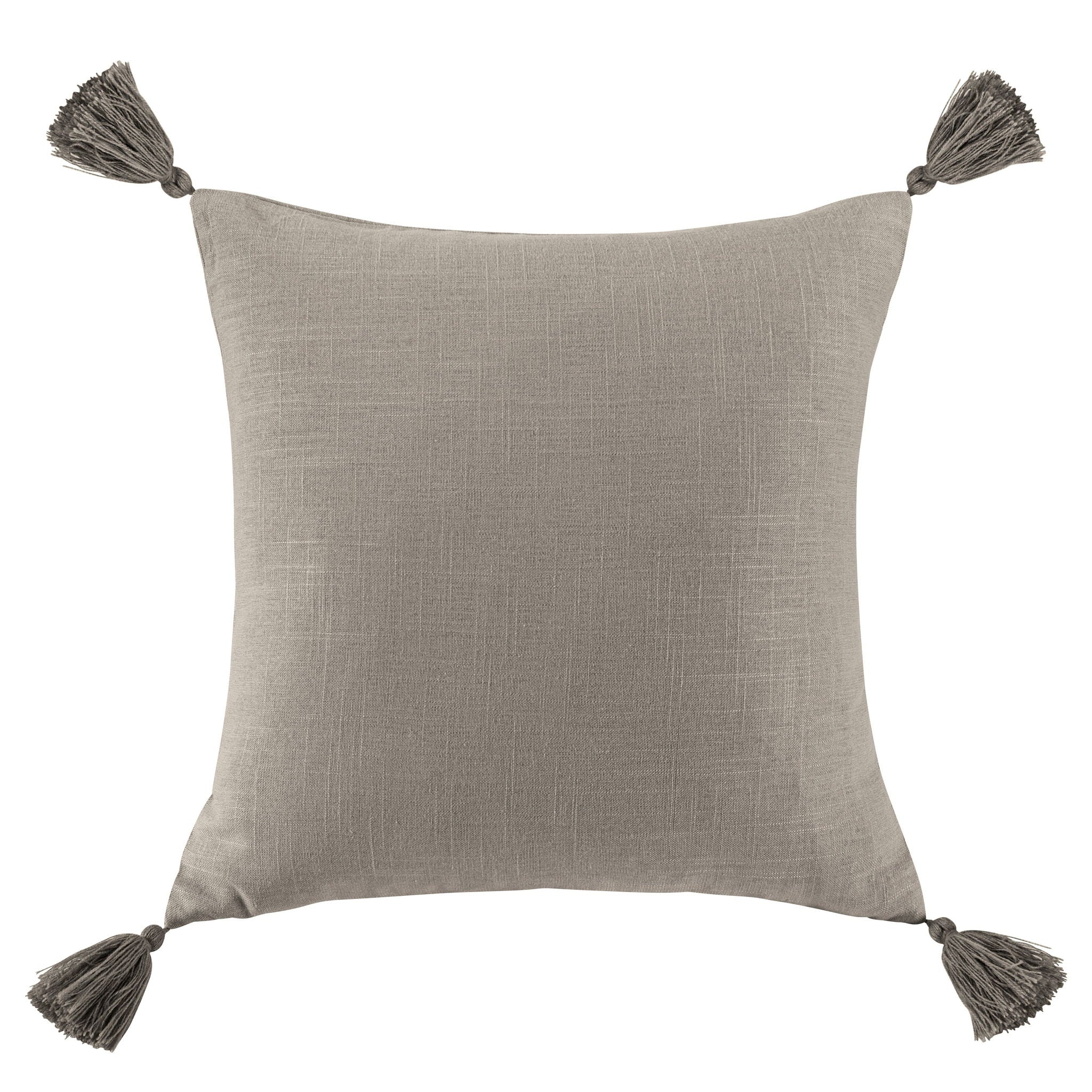 Luna - Washed Linen Tasseled Square Pillow - Taupe