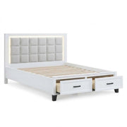 Upholstered Headboard Platform Bed With LED Lighting And Underbed Drawers