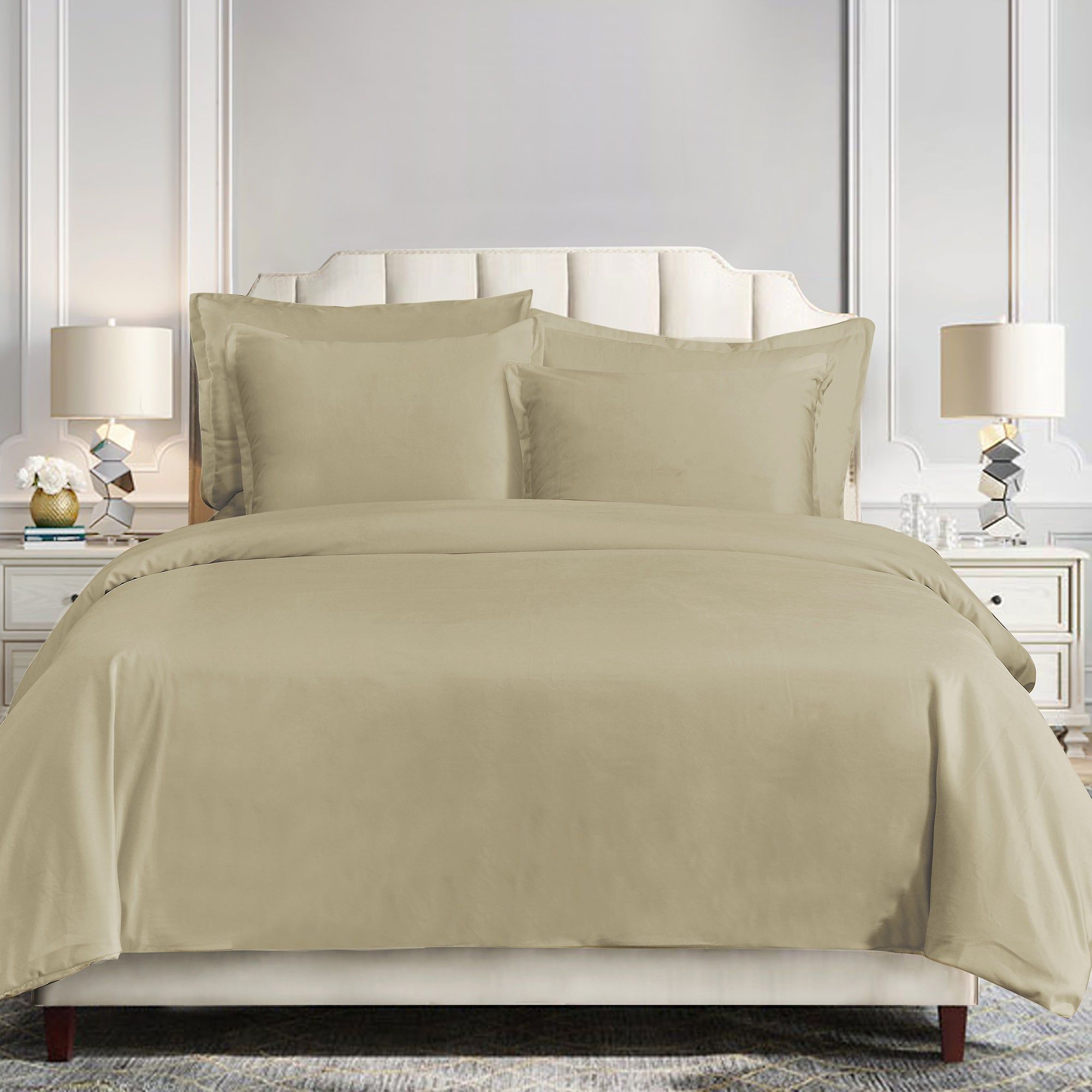Simone - Queen Velvet Duvet Cover Set (Set of 3) - Oatmeal