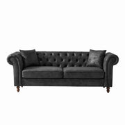 Chesterfield Sofa, High Tech Fabric Roll Armrest, 3 Seater Couch - Black