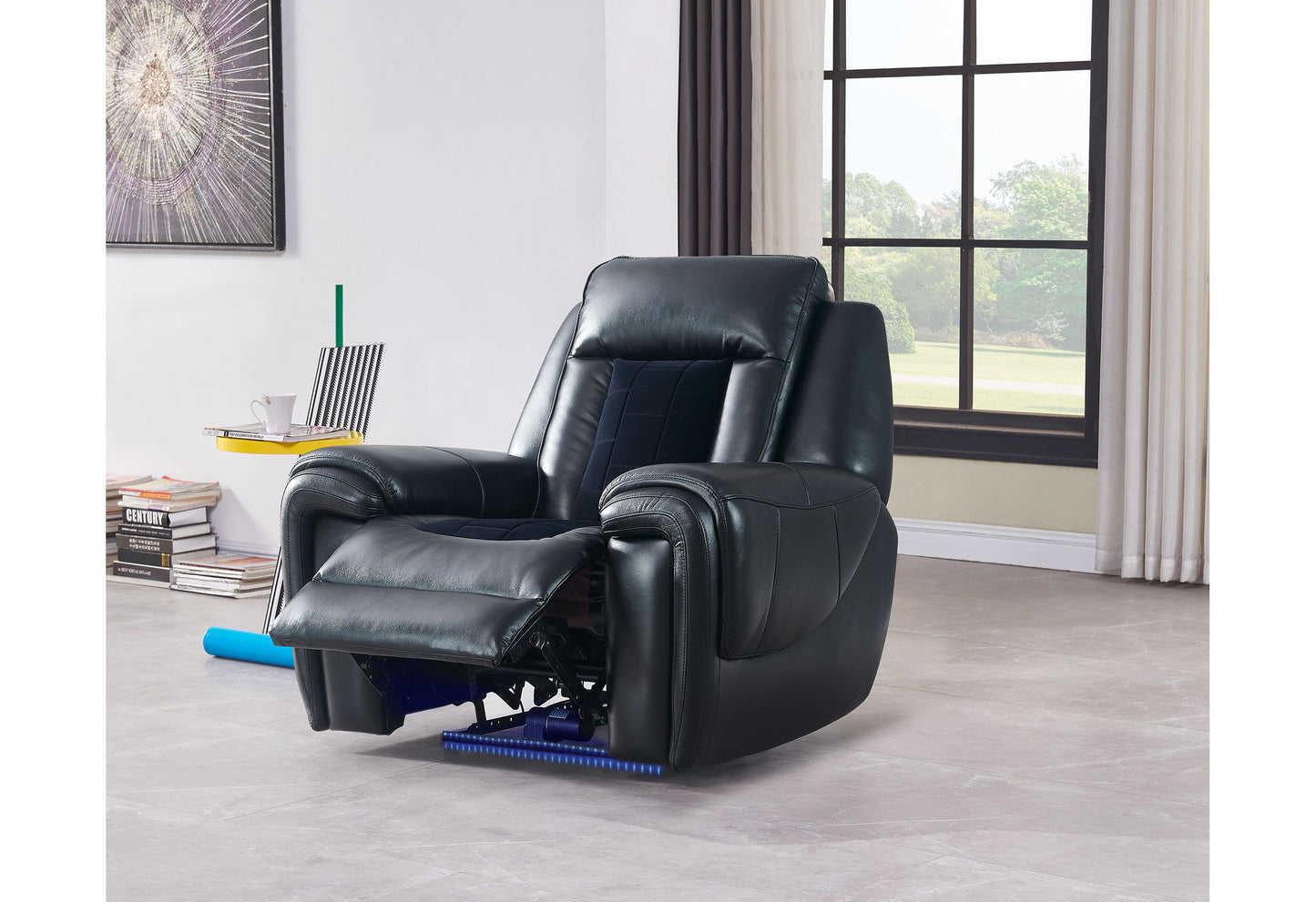 U0700 - Velvet Power Reclining Sofa / Power Console Reclining Loveseat / Power Recliner With LED - Blanche Black / Velvet