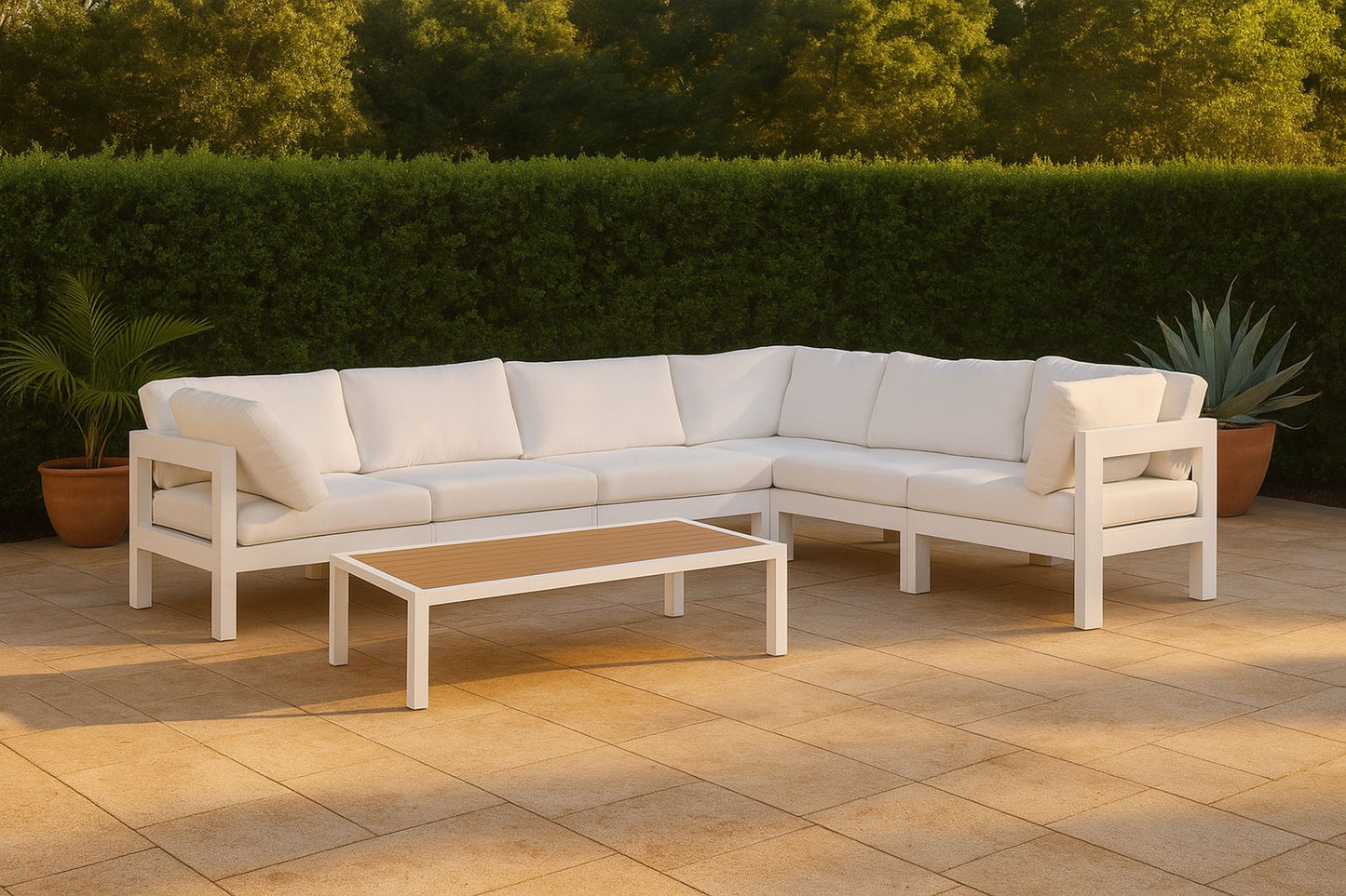 Nizuc - Outdoor Patio 6 Piece Modular Sectional With White Frame