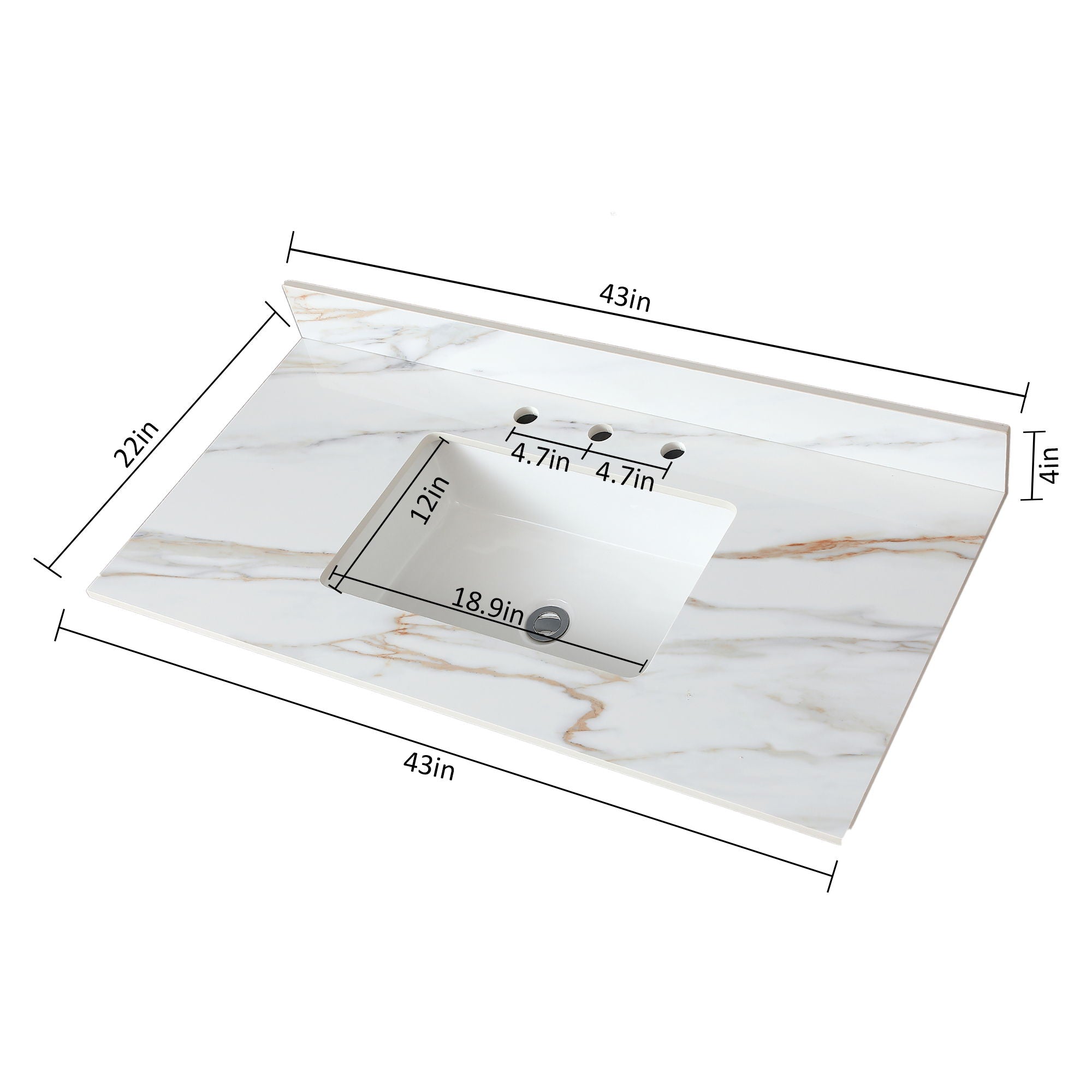 Vanity Top With Undermount Sink And Backsplash, Sintered Stone
